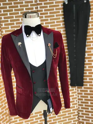 Maroon Velvet Men's Suits | Suti Za Kiume