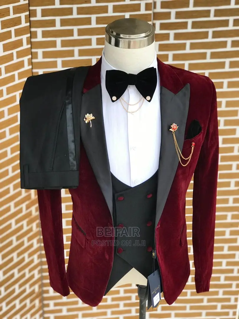 Maroon Velvet Men's Suits | Suti Za Kiume