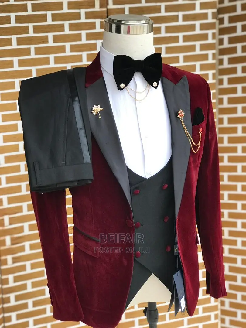 Maroon Velvet Men's Suits | Suti Za Kiume