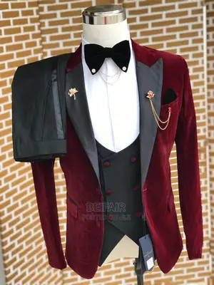 Maroon Velvet Men's Suits | Suti Za Kiume