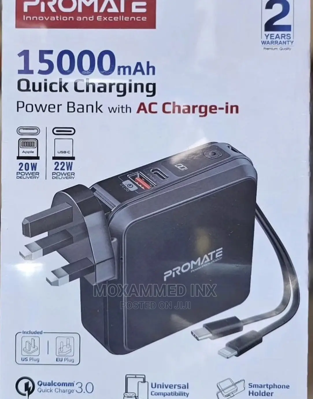 Multifunction Travel Adapter With Bulit In Powerbank 15000m