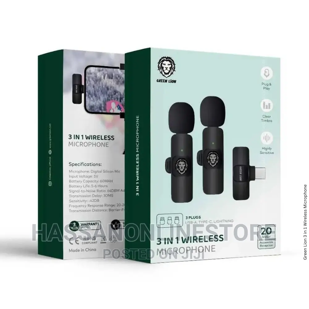 Green Lion 3 in 1 Wireless Microphone - Black