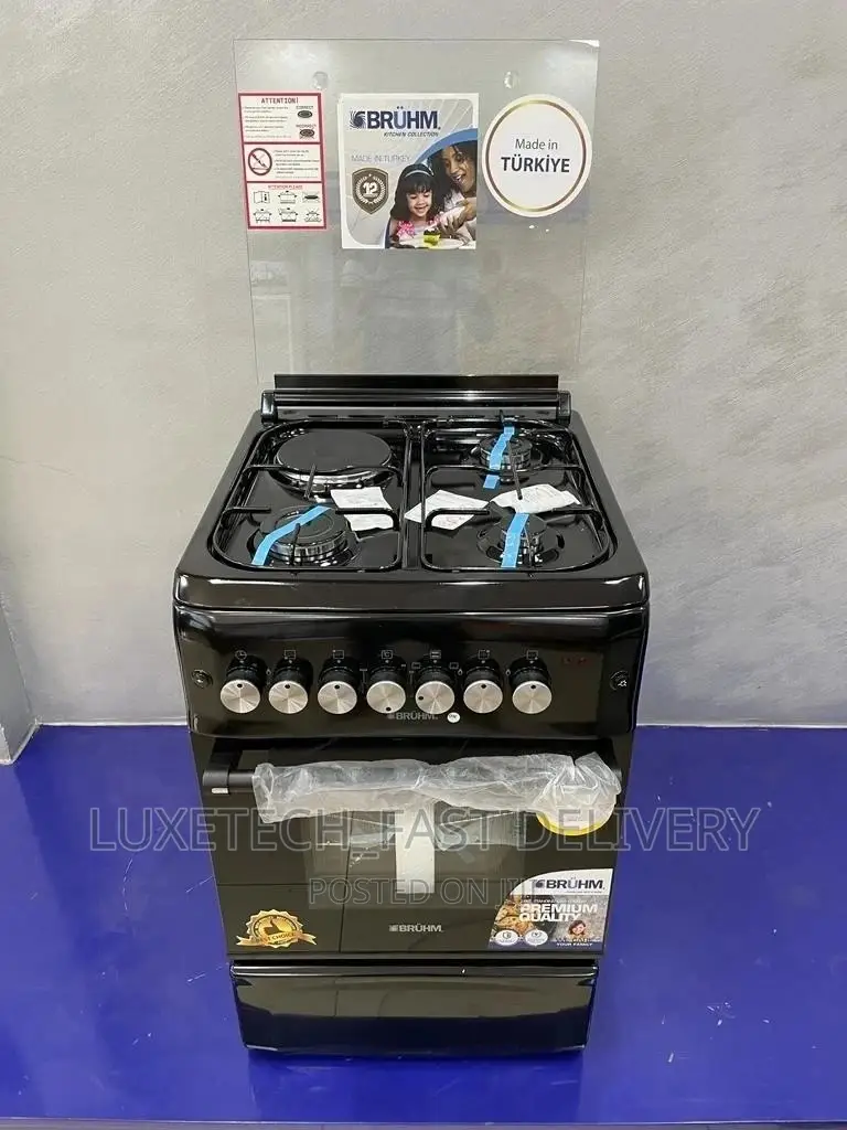 Bruhm Electric and Gas Cooker With Oven 4 Plate 50*50 BLACK