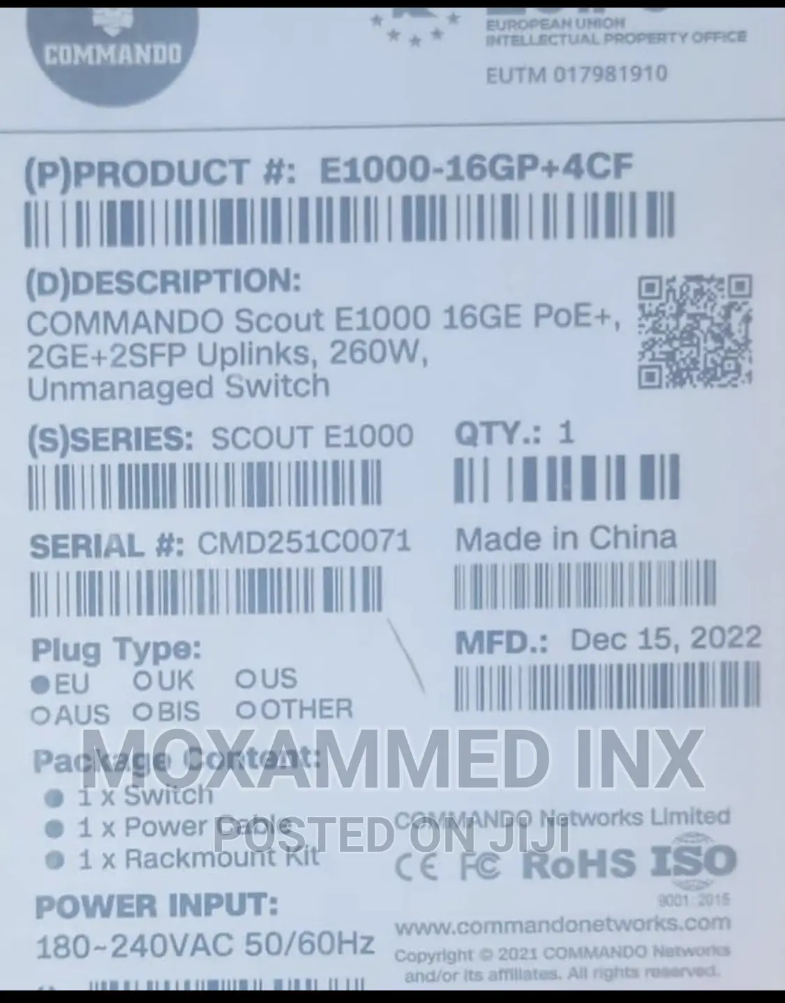 Commando Scout E1000 16ge Poe+, 2GE+2SFP Uplinks , 260W