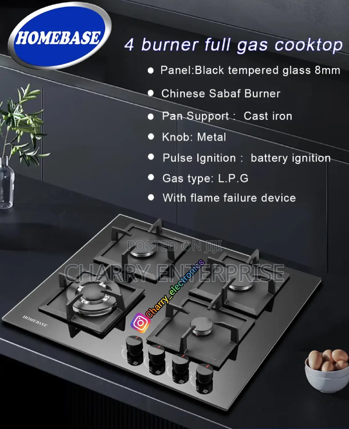 HOMEBASE Table Cooker/ Hob4 Burner Full Gas Cooktop