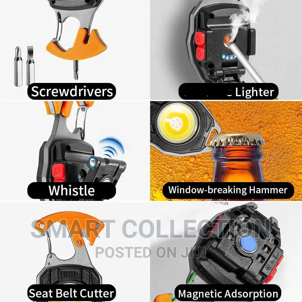 Flashlight Keychain With Lighter,Magnet,Seatbelt Cutter Etc