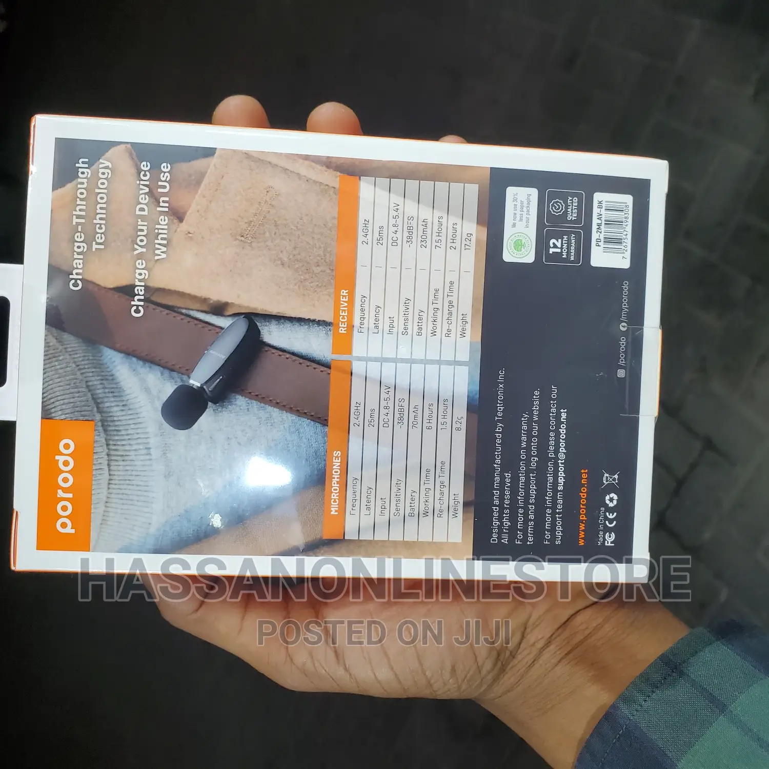 Porodo Dual Connector Lavalier Microphone Dual Mic - Black