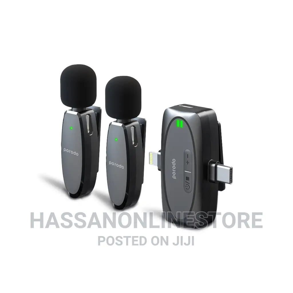 Porodo Dual Connector Lavalier Microphone Dual Mic - Black