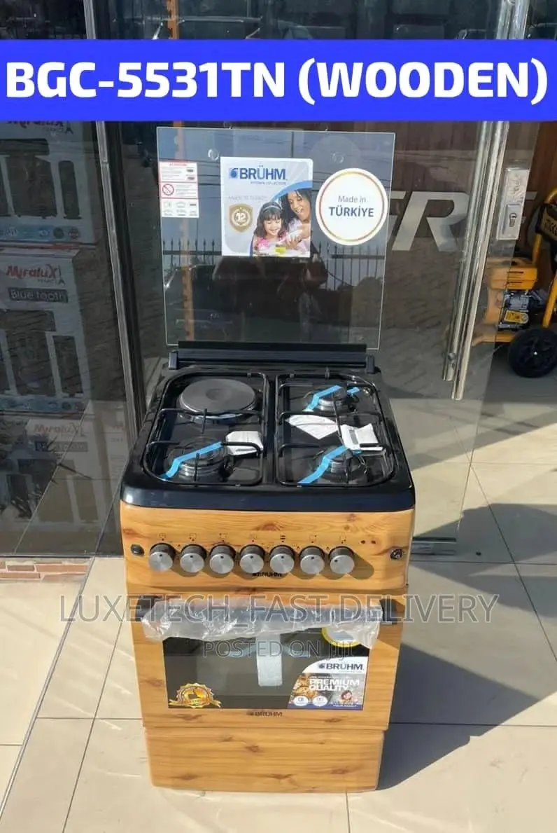 Bruhm Electric and Gas Cooker With Oven 4 Plate 50*60 Wooden