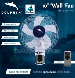 ORDINAL DOLPHIN Wall Fan 16"With Remote Control 7.5hr Timer