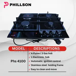 Jiko La Gesi Pleti Tatu Na Umeme Moja Juu Kioo (Phillson)