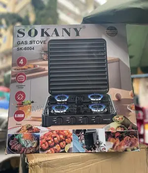 Sokany 4-burner Gas Stove - Cast Iron Burners Auto-ignition