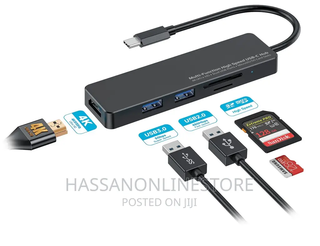 Porodo Blue 5 in 1 USB-C Hub HDMI USB SD Microsd
