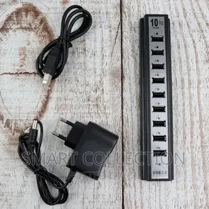 Splitter With 10-Port USB Hub With External Power Supply