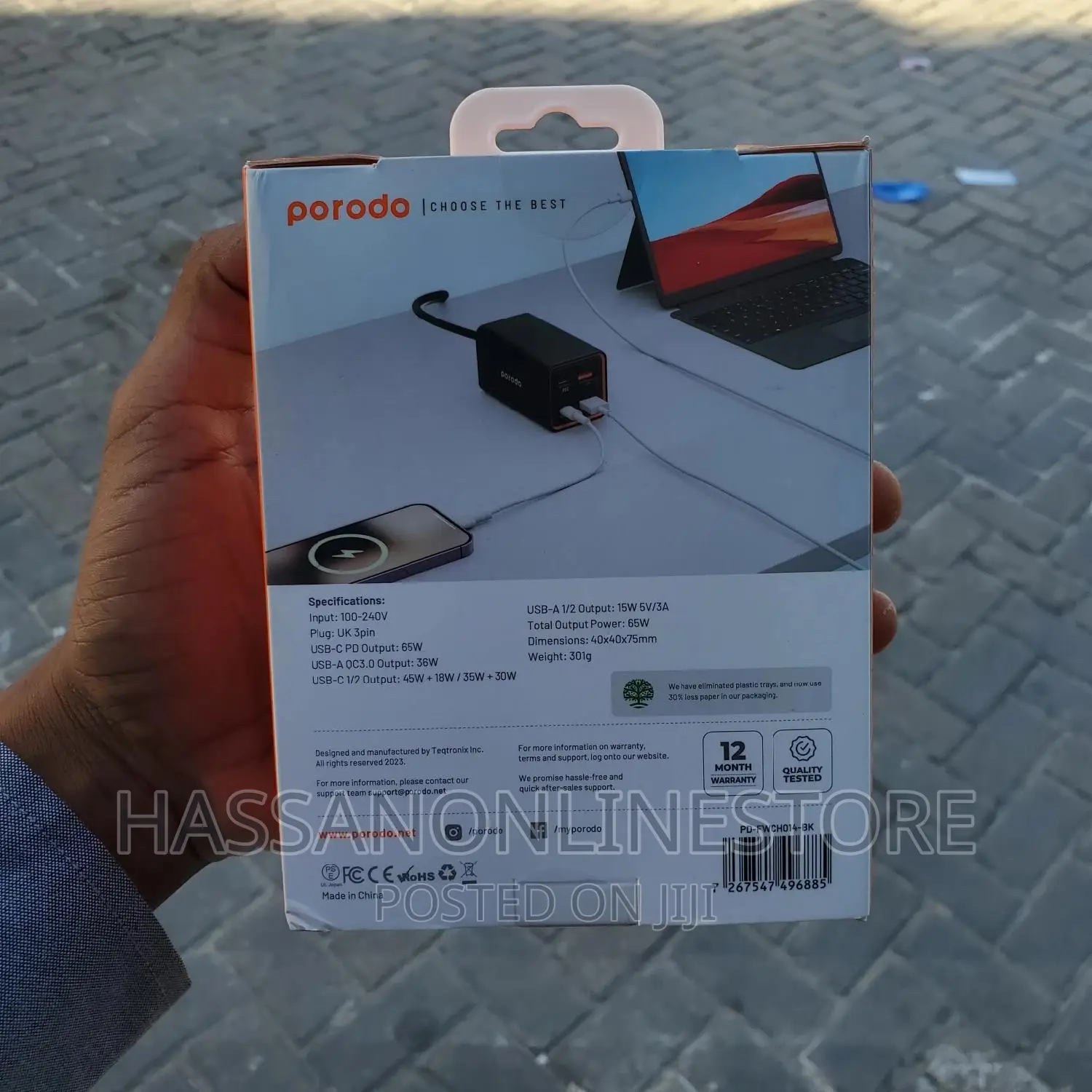 Porodo 4 Ports Gan Desktop Charger PD 65W - Black