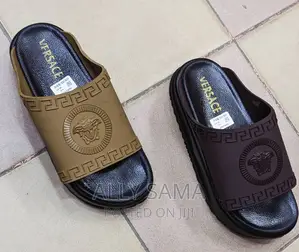 Mens Sandals VERSACE. Brown Material.Rubber