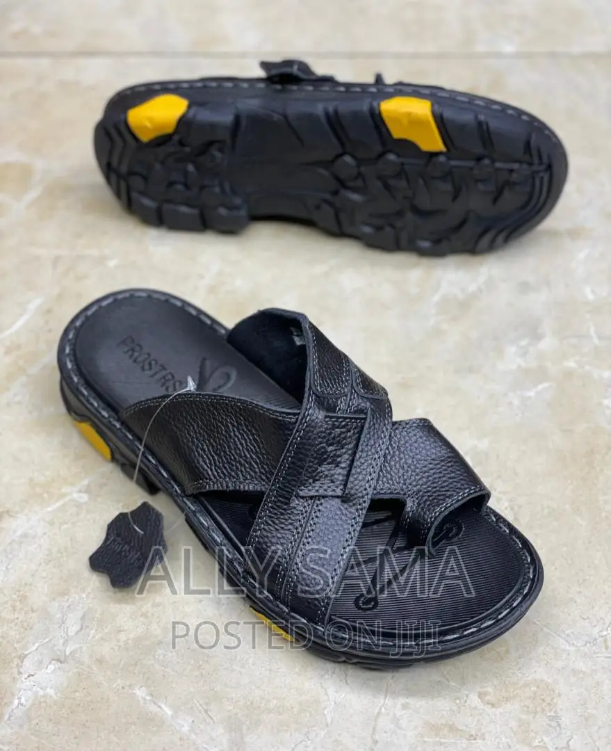 Mens Sandals Black Material Leather