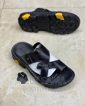Mens Sandals Black Material Leather