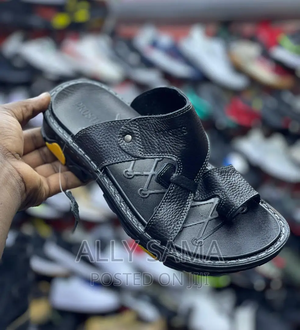 Mens Sandals Black Material Leather
