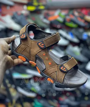 Mens Open Shoes Brown Material Leather