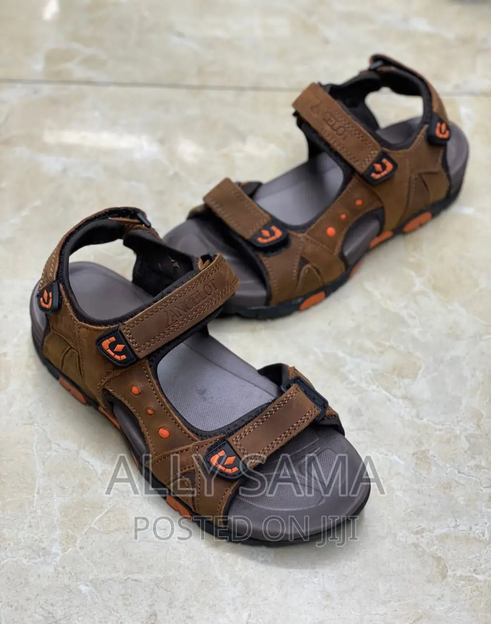 Mens Open Shoes Brown Material Leather
