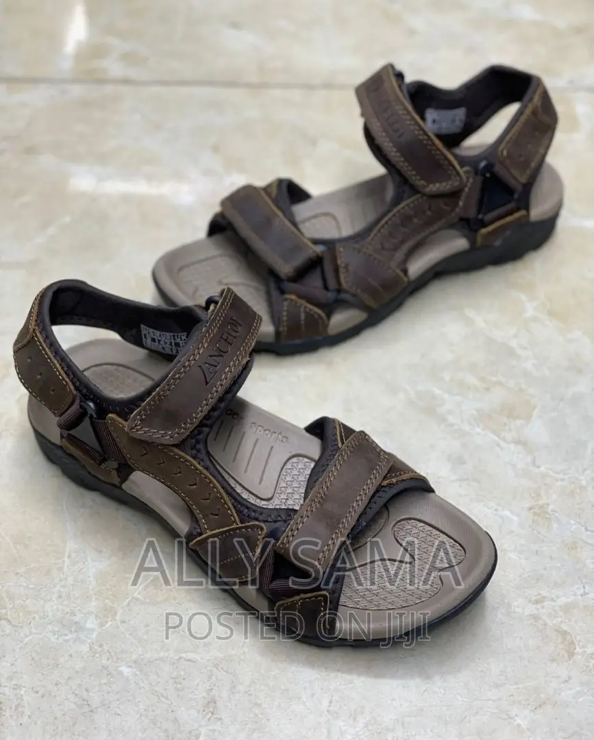 Mens Open Shoes Brown Material Leather