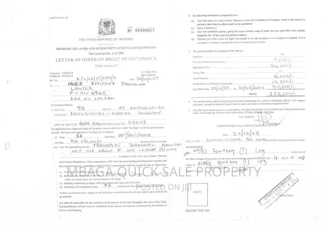 Plot for Petrol Station for Sale at Kibaha Misugusugu