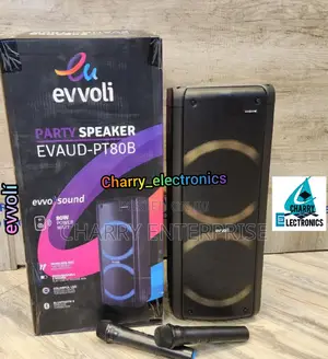 ORIGINAL Evvoli Portable Party Speaker80 Watts2 Mic