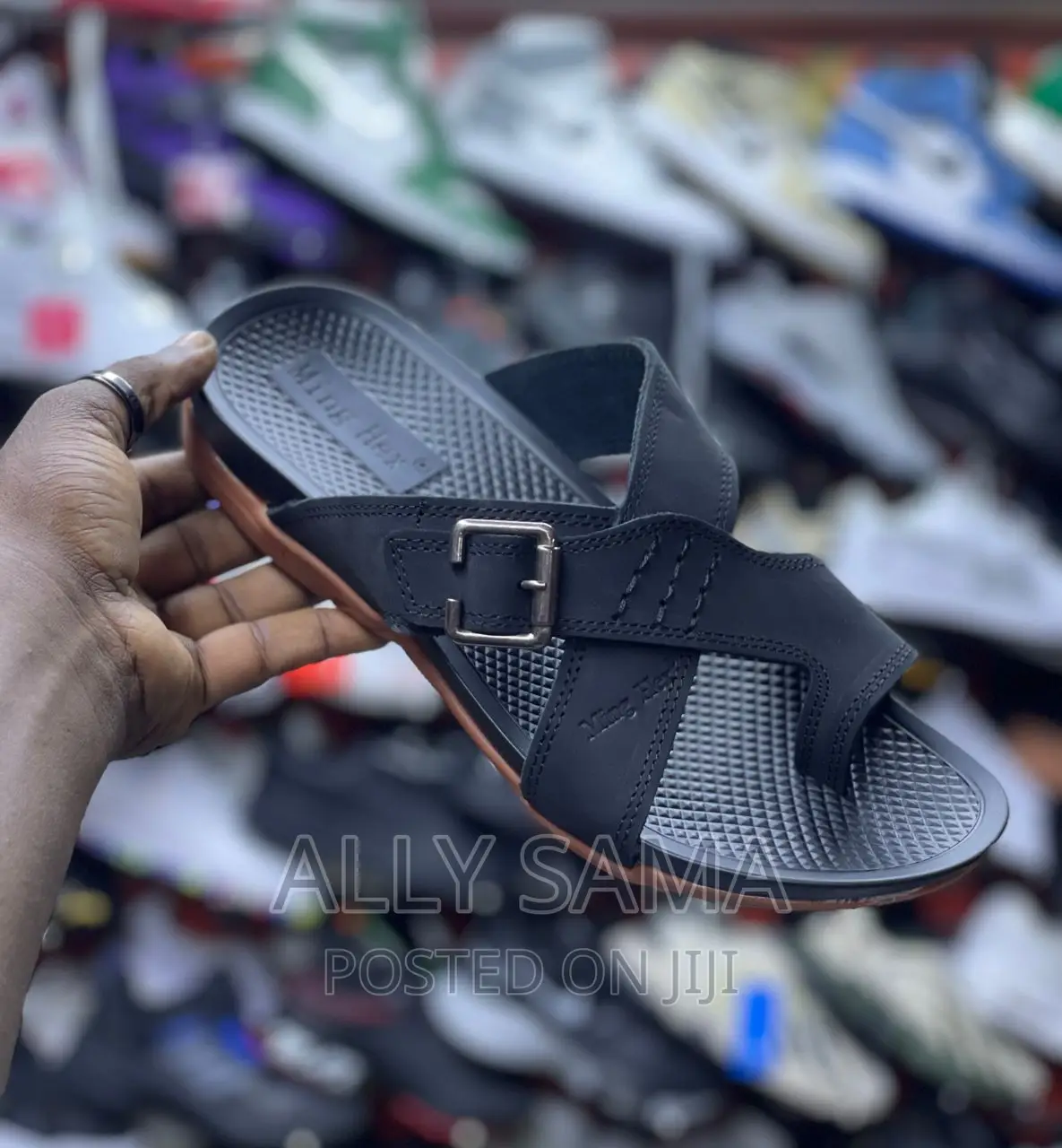Open Shoes Black Material Leather