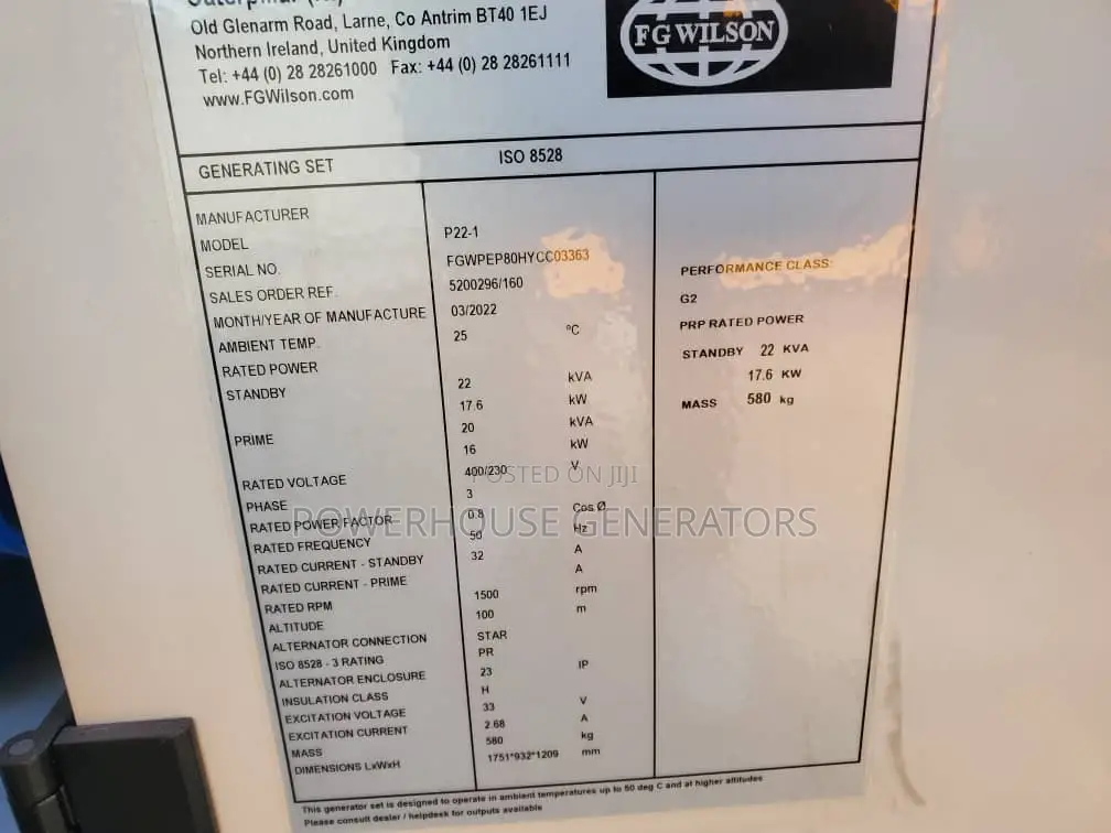 Generator FG Wilson 22kva