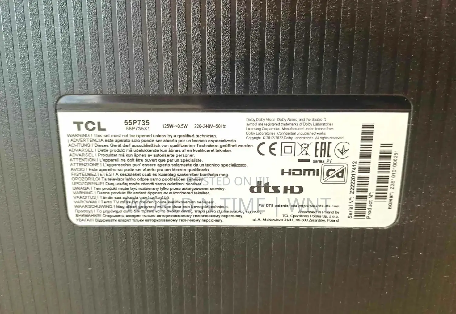 TCL 55p755 Led Google Tv Hdr10 HLG Tv