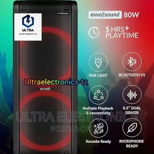 Evvoli Rechargeable Party Speaker With 80W Na 2 Mic