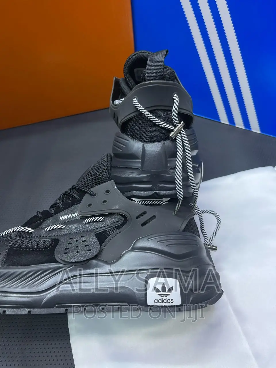 New Adidas Full Black Material Leather Rubber