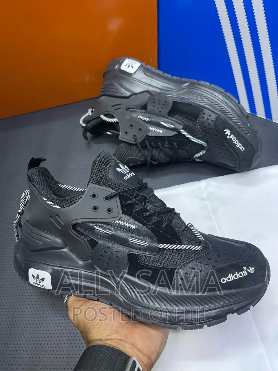New Adidas Full Black Material Leather Rubber