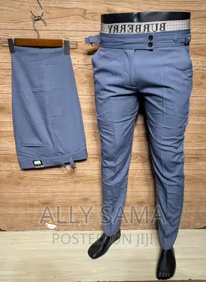 Mens Cloth Pants Gray Plain Quality