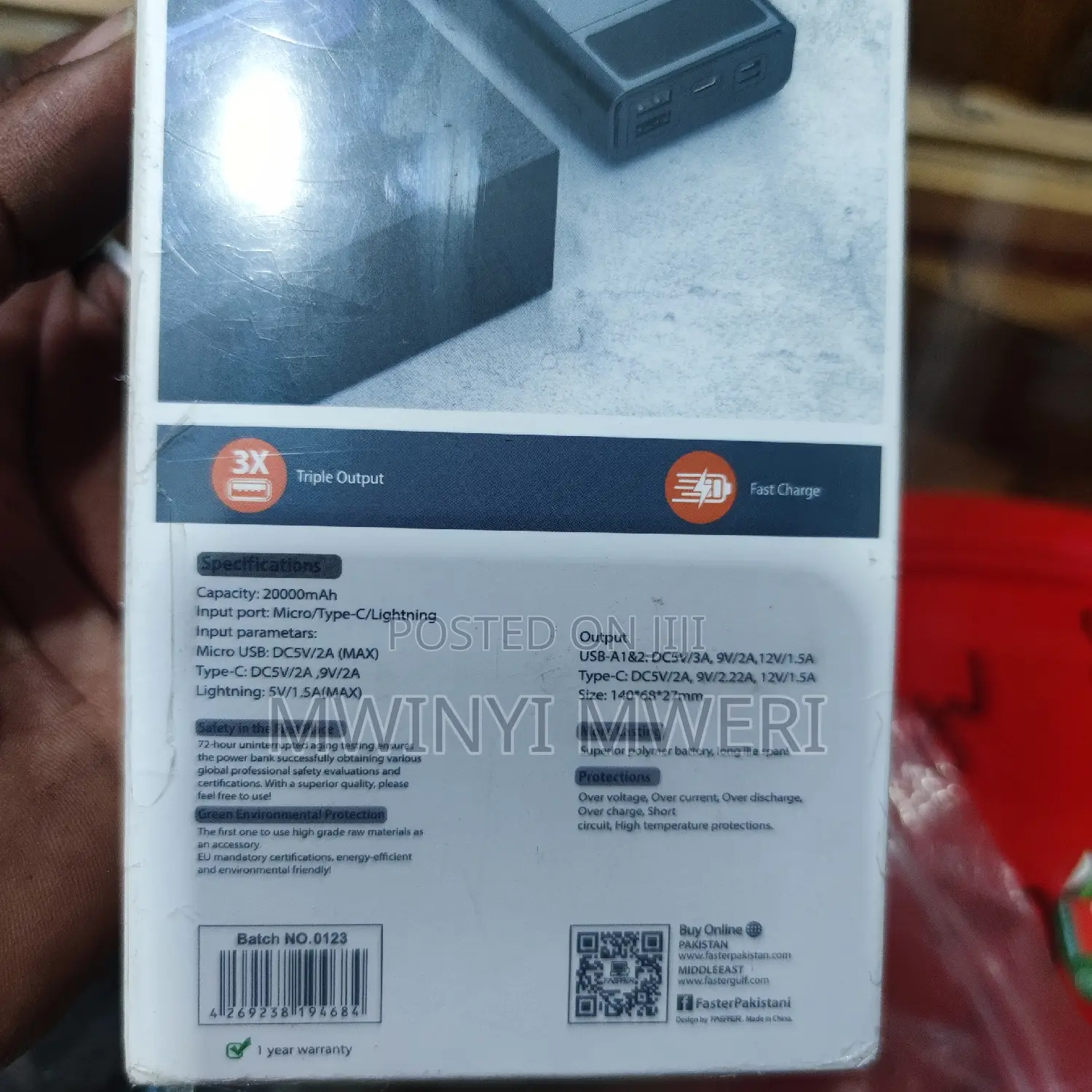 FASTER S20 Qualcomm Quick Charge 3.0 Power Bank 20000 Mah