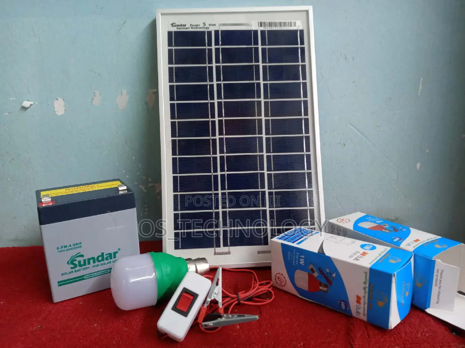 Full Set Solar Panel 5W,Batter 12V 4ah Na Taa Mbili