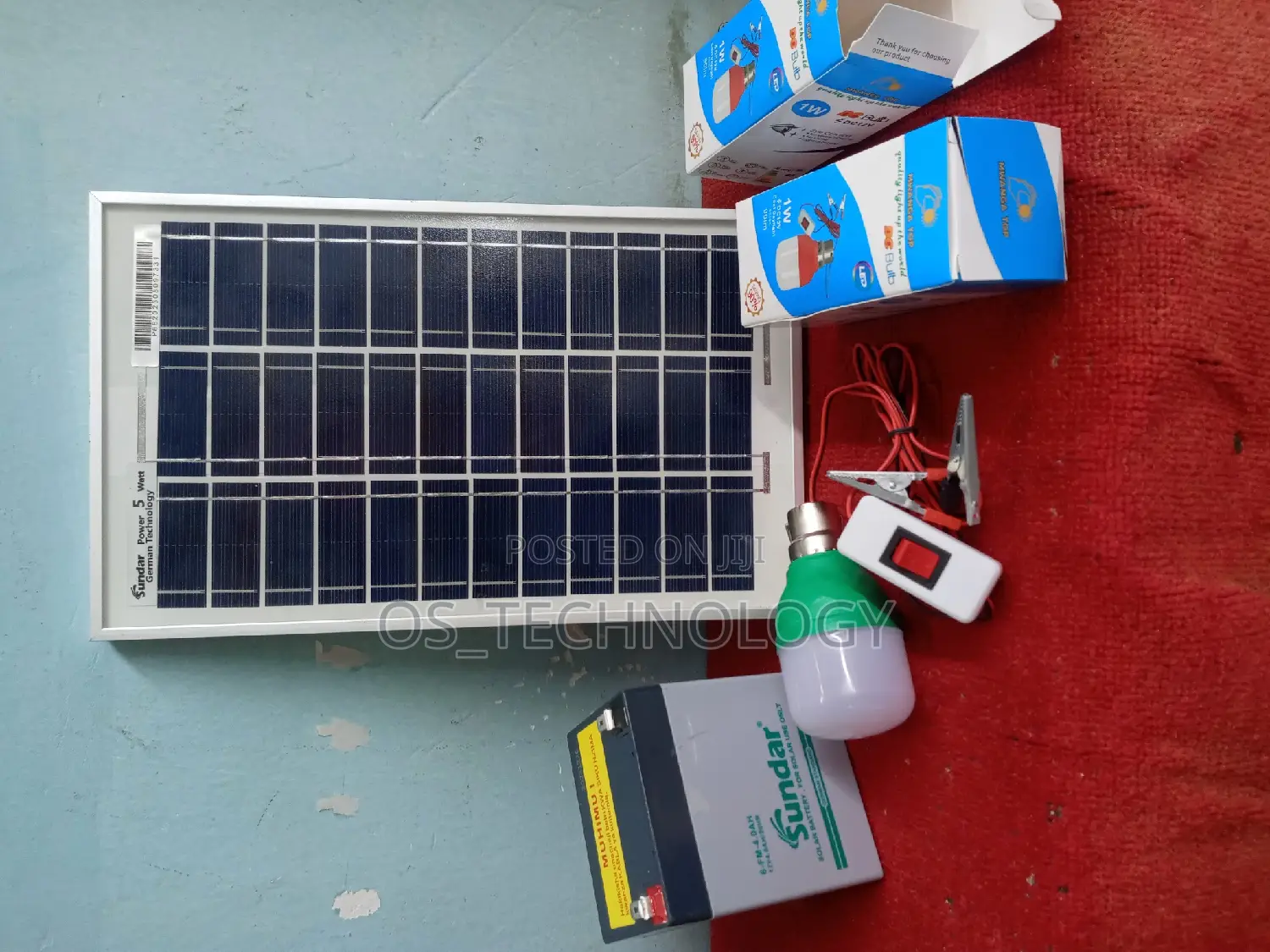 Full Set Solar Panel 5W,Batter 12V 4ah Na Taa Mbili