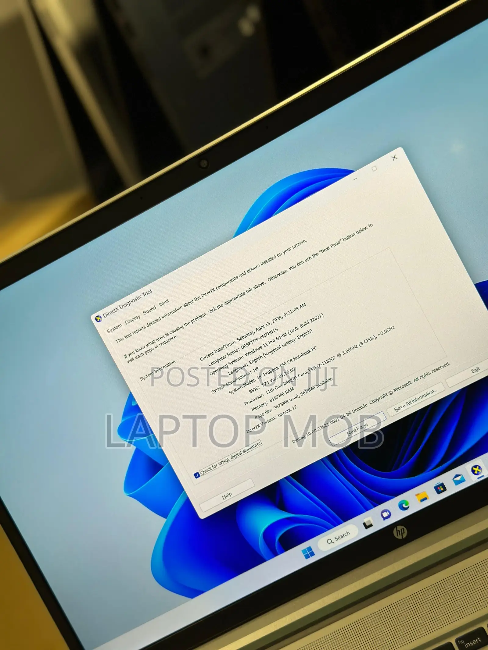 New Laptop HP ProBook 450 G8 8GB Intel Core I7 HDD+SSD 512GB