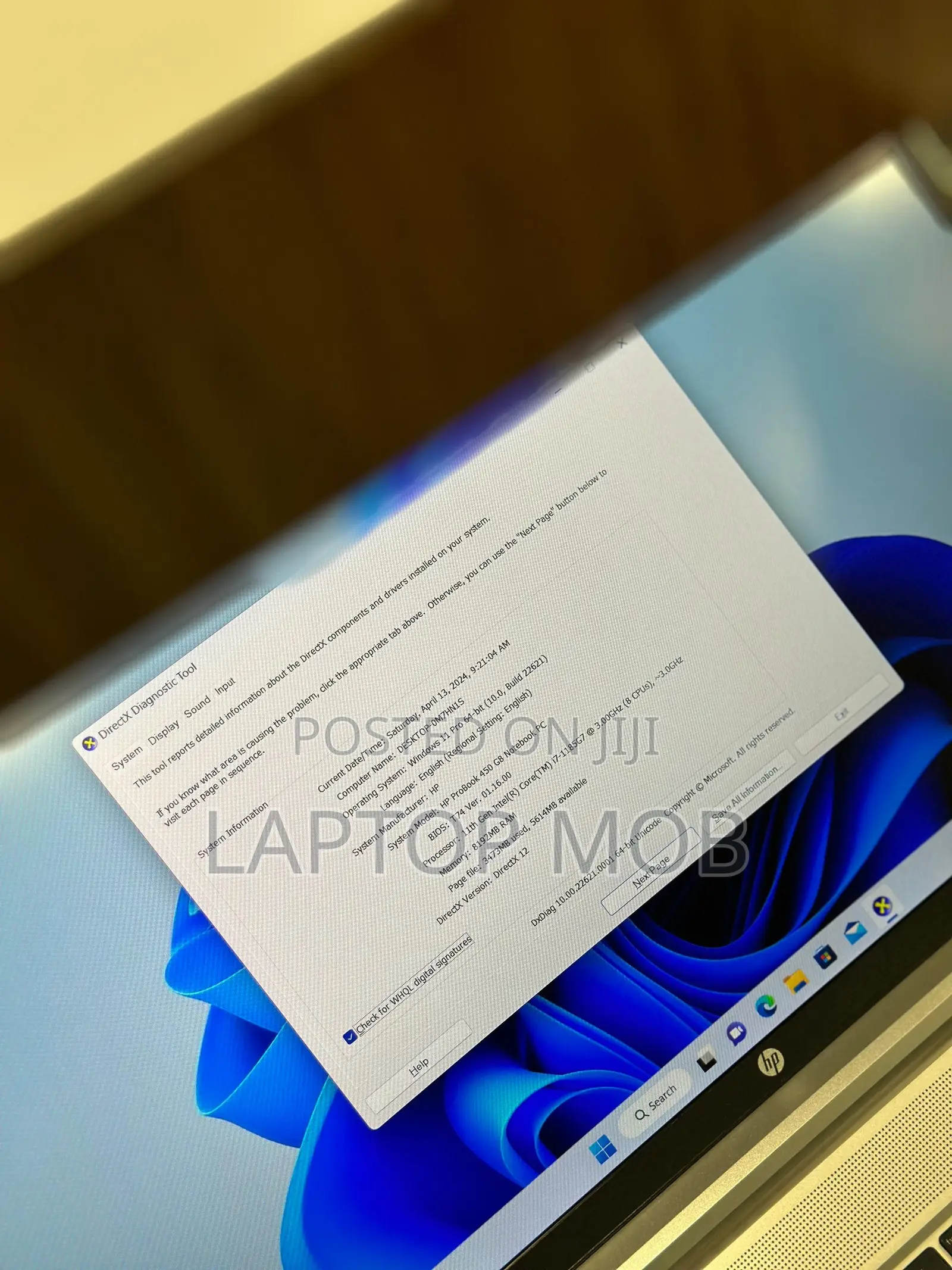 New Laptop HP ProBook 450 G8 8GB Intel Core I7 HDD+SSD 512GB
