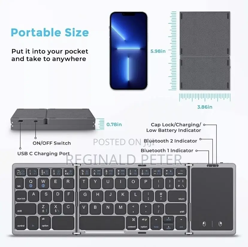 Foldable Bluetooth Keyboard Touchpad Rechargeable