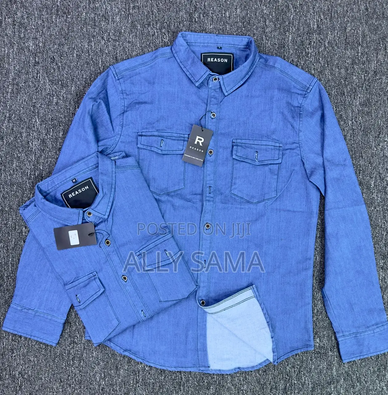 Mens Shirt Blue Material Jeans