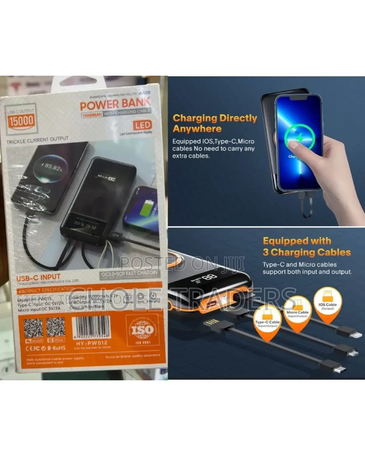 15000mah Power Bank With Charging Cable
