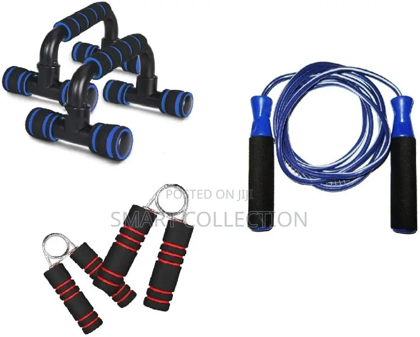 Push Up Stand Skipping Rope & Hand Grips Fitness Combo