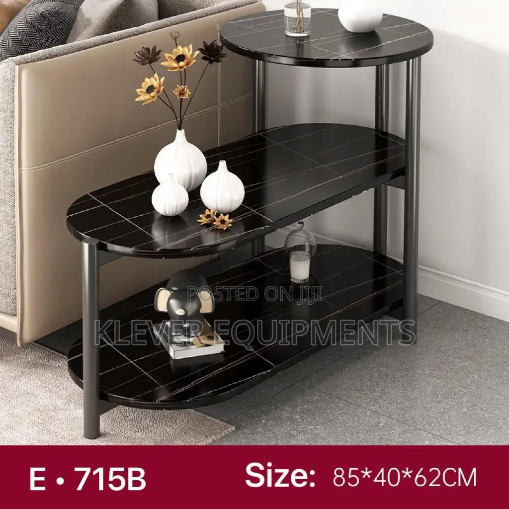 Compact Wooden Side Table With 3 Shelves