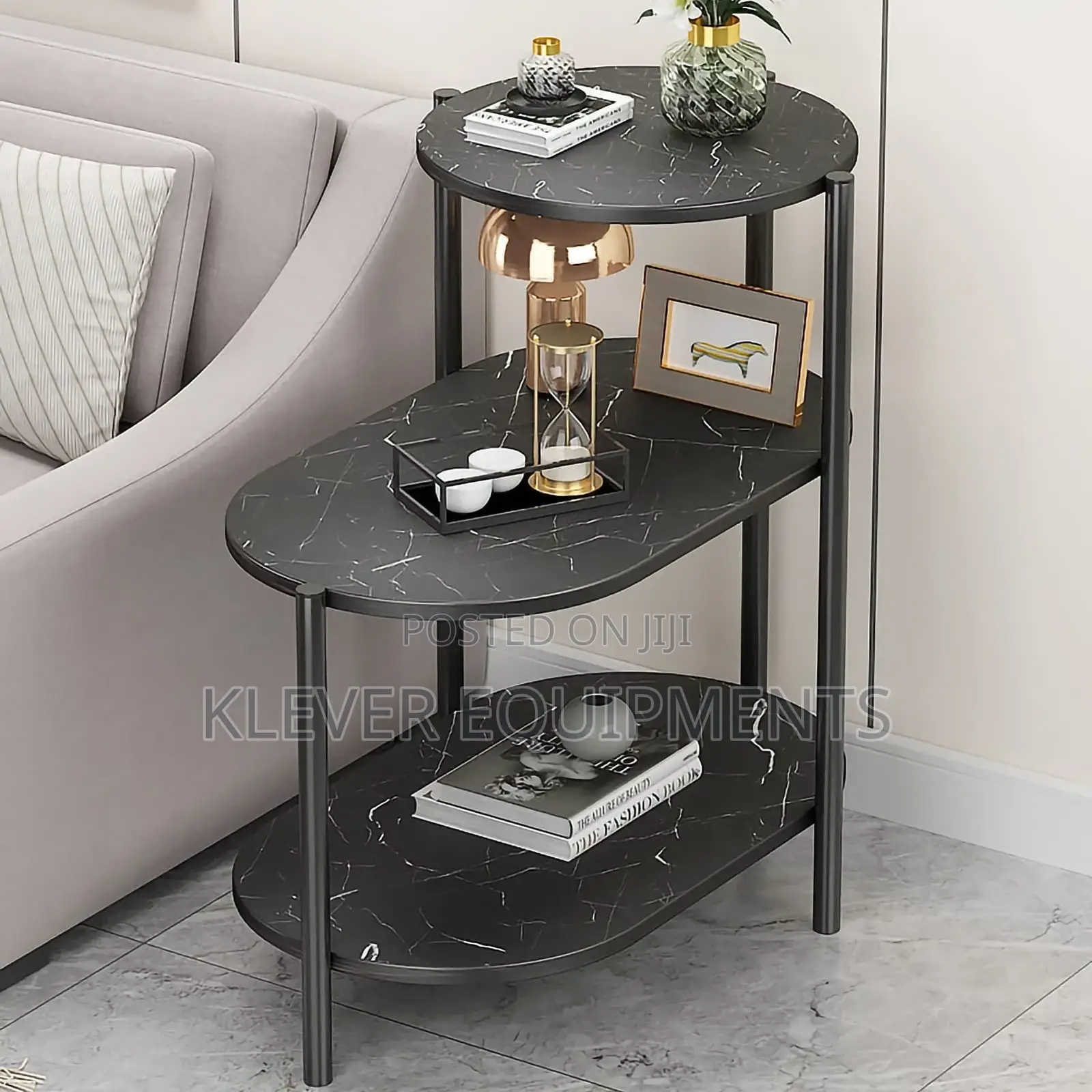 Compact Wooden Side Table With 3 Shelves