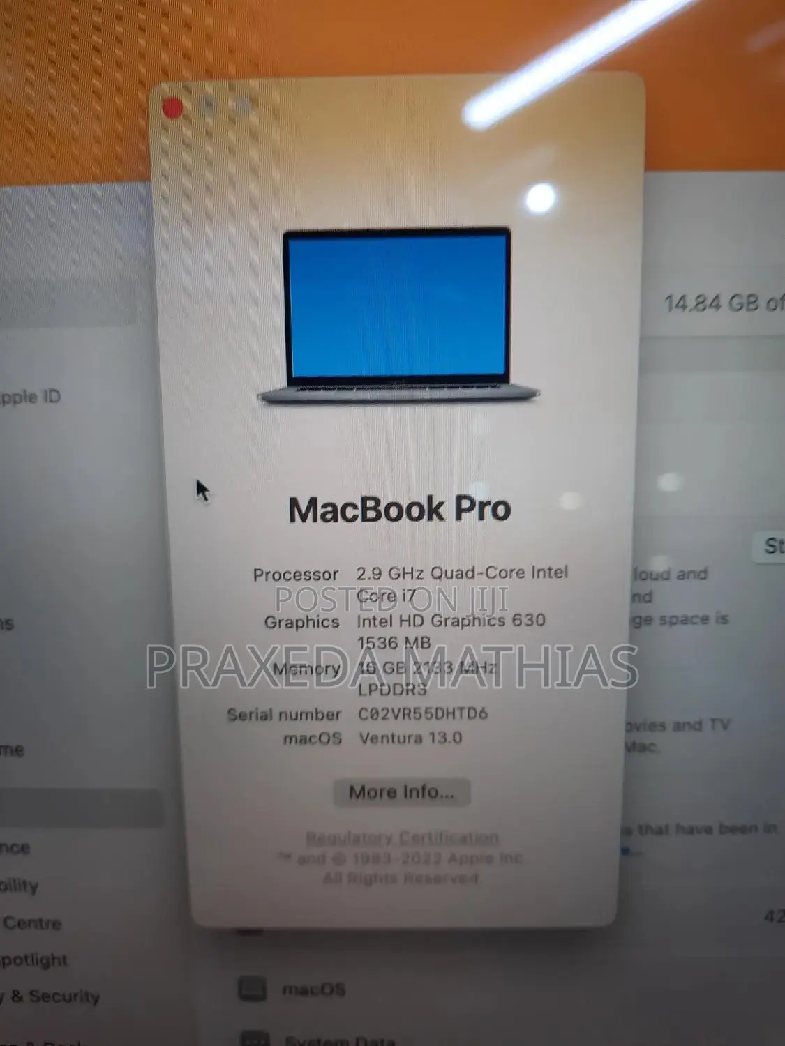 Laptop Apple MacBook Pro 2017 16GB Intel Core I7 SSD 512GB