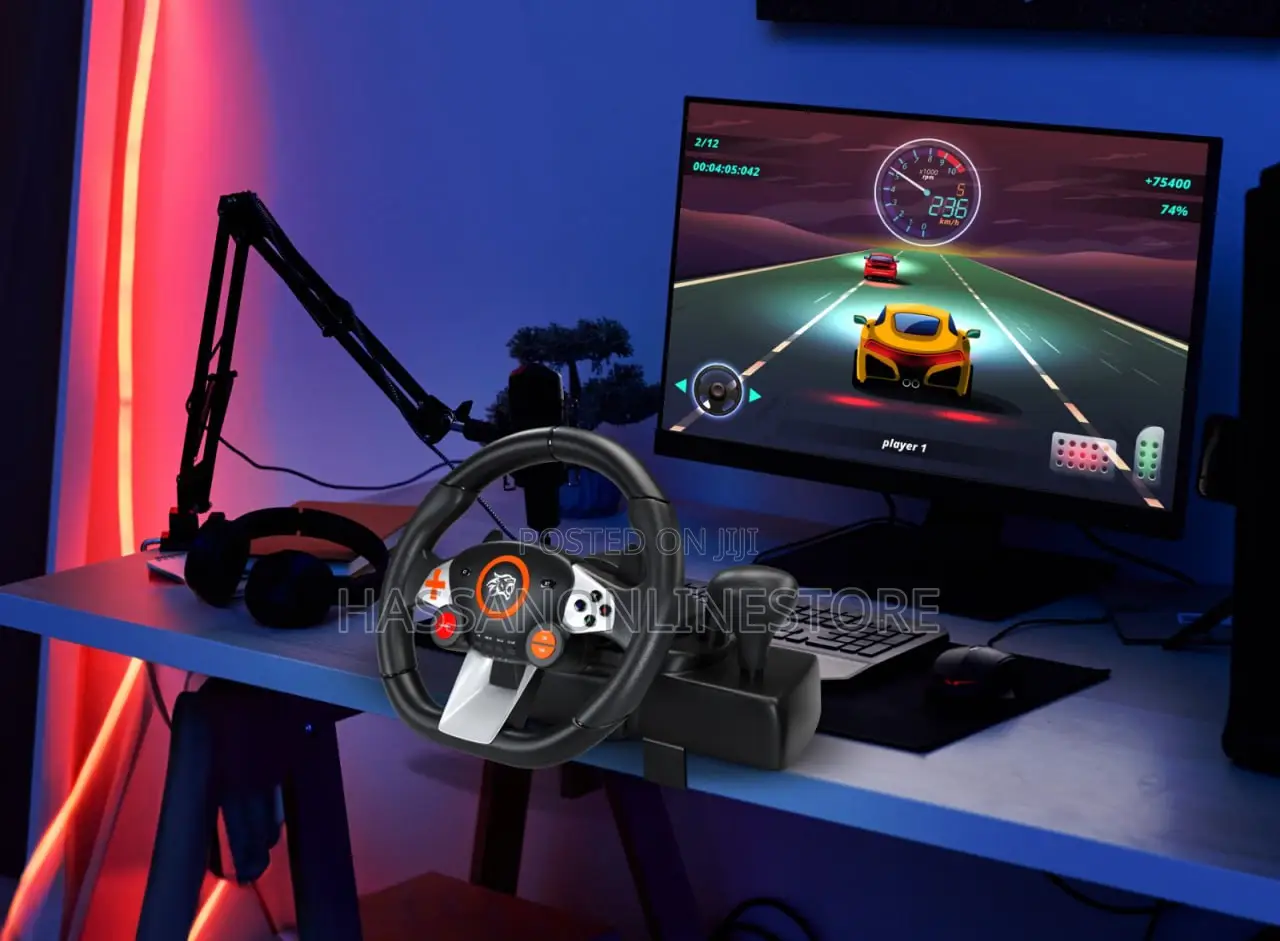Porodo Gaming 7 in 1 Steering Wheel - Black