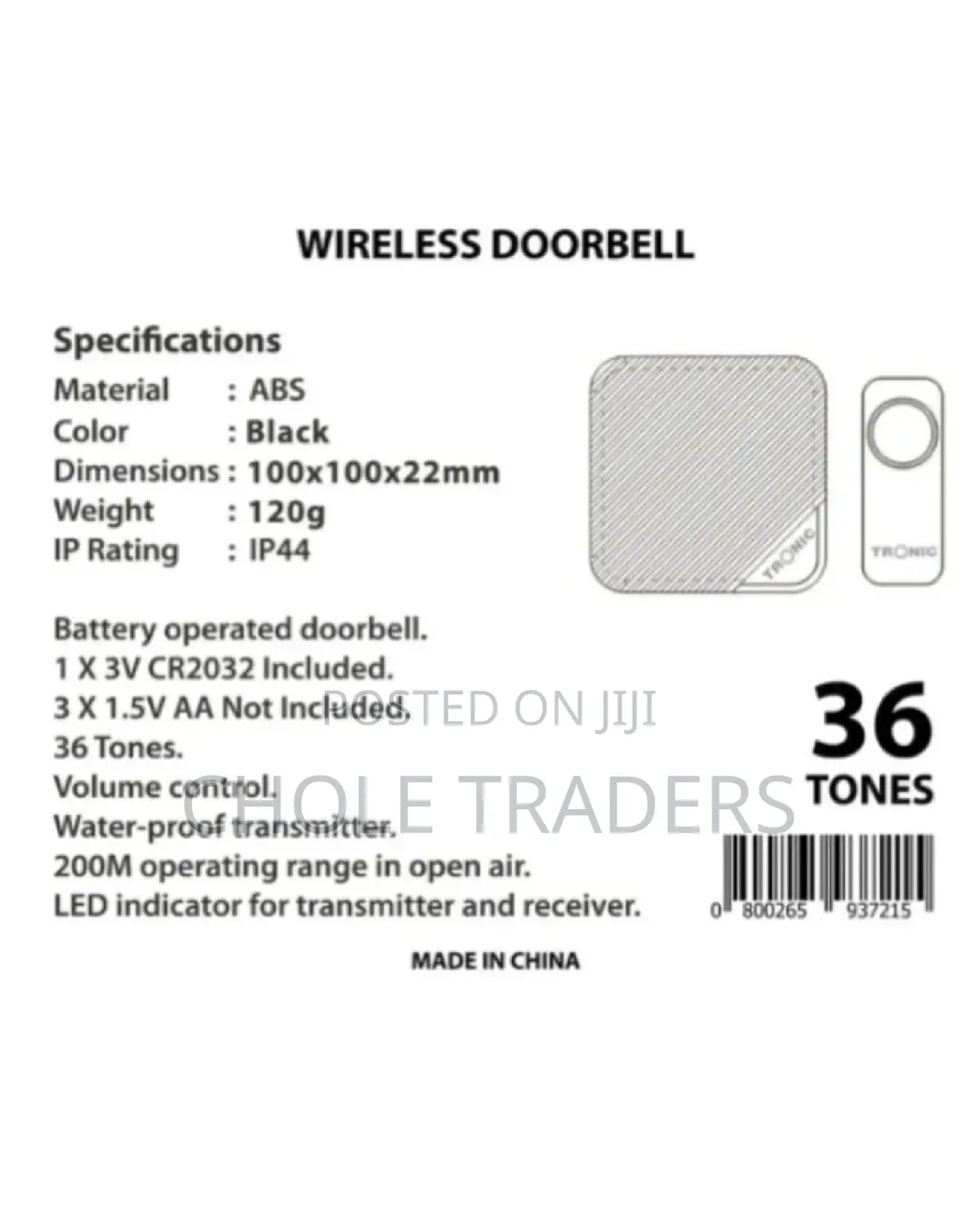 Wireless Doorbell (WD 3609-Bk)