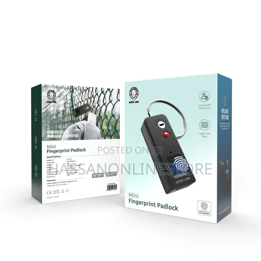 Green Lion Fingerprint Padlock - Black